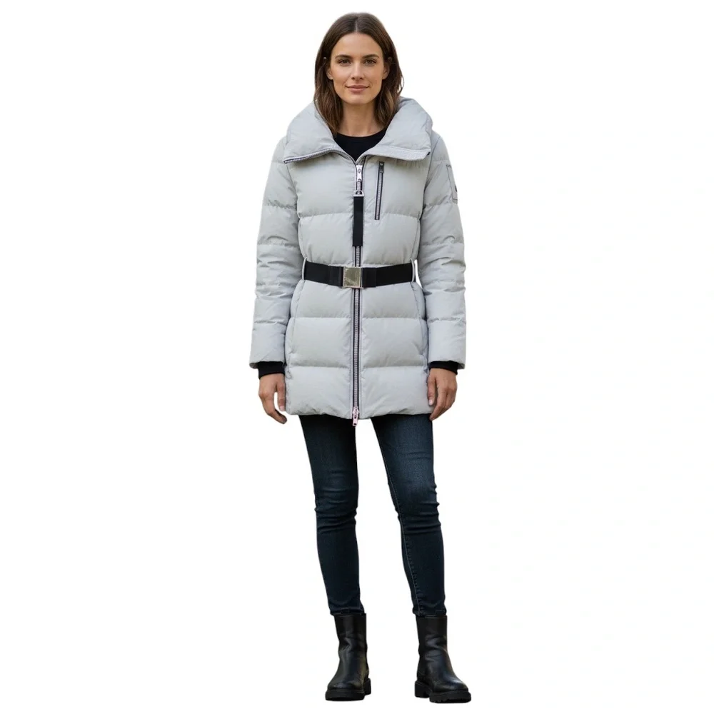 Moose Knuckles Light Grey Cloud 9 Down Puffer Parka Coat with Belt - Picture 8 of 8